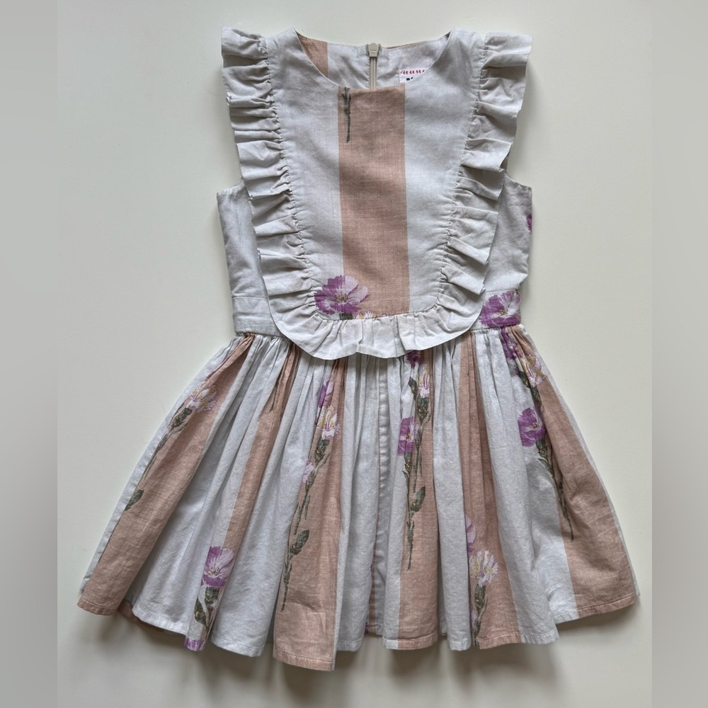 Morley Girls Floral Stripe Ruffle Dress - Size 3